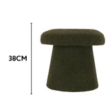 Koopman Olive Mushroom Teddy Stool | 38cm Dark Green Boucle