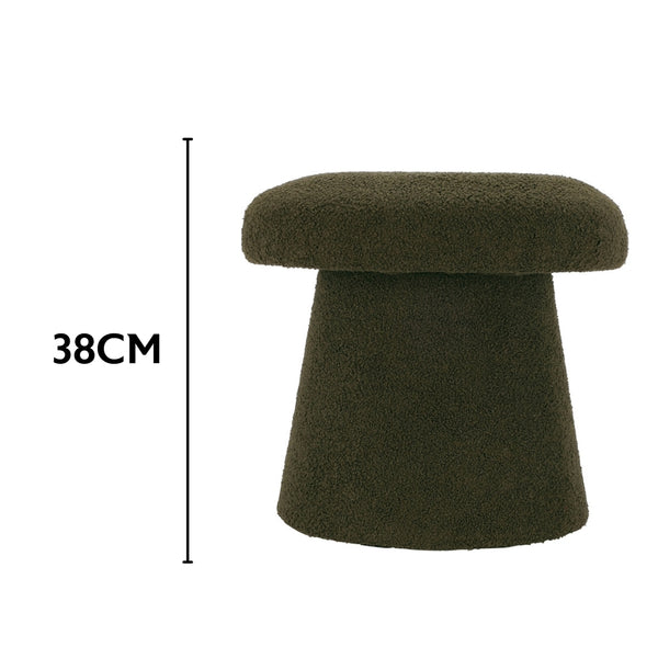 Koopman Olive Mushroom Teddy Stool | 38cm Dark Green Boucle