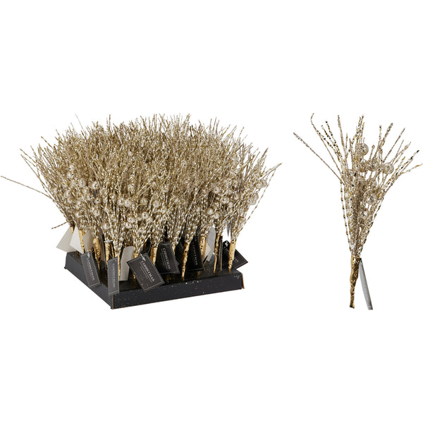 Christmas Gold Glitter Berry Branch Stem | 23cm, Flake-Resistant Coating