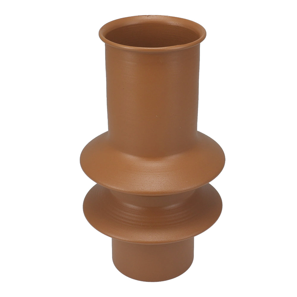 Caramel Zinc Sculptural Tiered Vase | Matte Terracotta Brown, 24.5cm