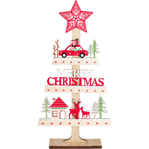 Christmas Merry Christmas Tiered Wooden Decoration | 30 cm, Red/White