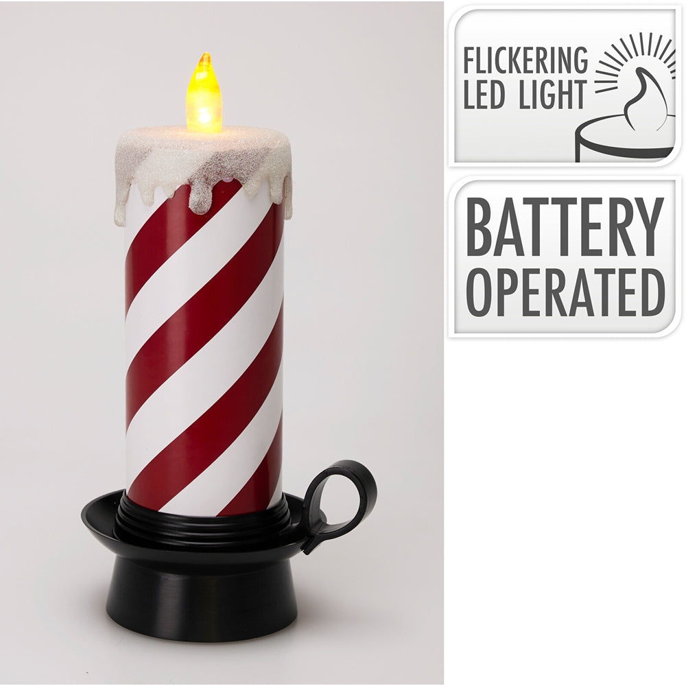 Christmas Candy Cane Stripe Flickering LED Candle | 29.5cm, Battery Operated