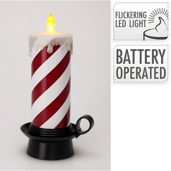 Christmas Candy Cane Stripe Flickering LED Candle | 29.5cm, Battery Operated