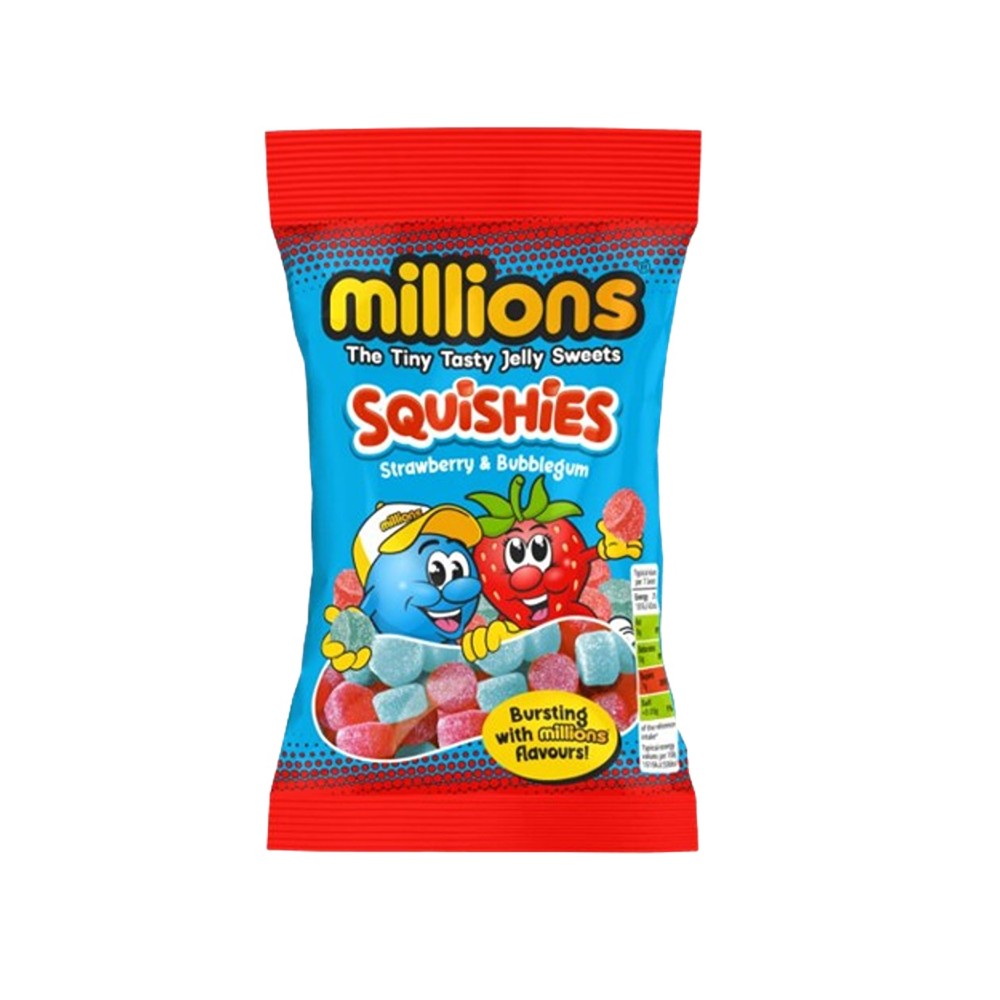 Millions Strawberry & Bubblegum Squish Jelly Sweets | 130g, Sugar Coated
