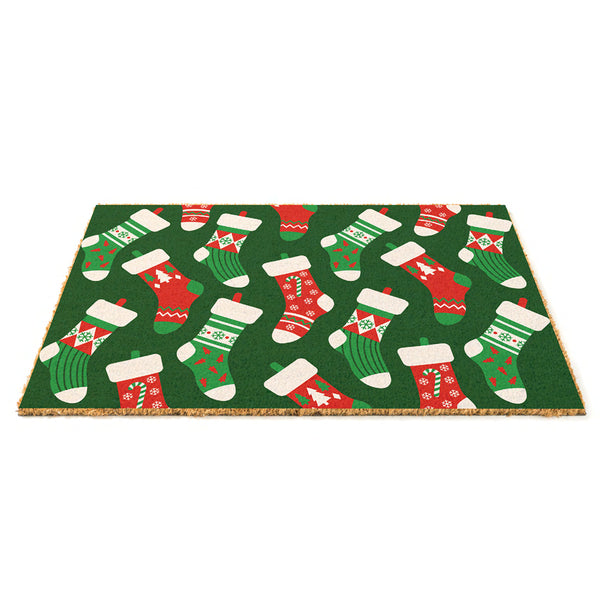 Christmas Assorted Stockings Doormat | 40 x 60cm, Red, Green, White