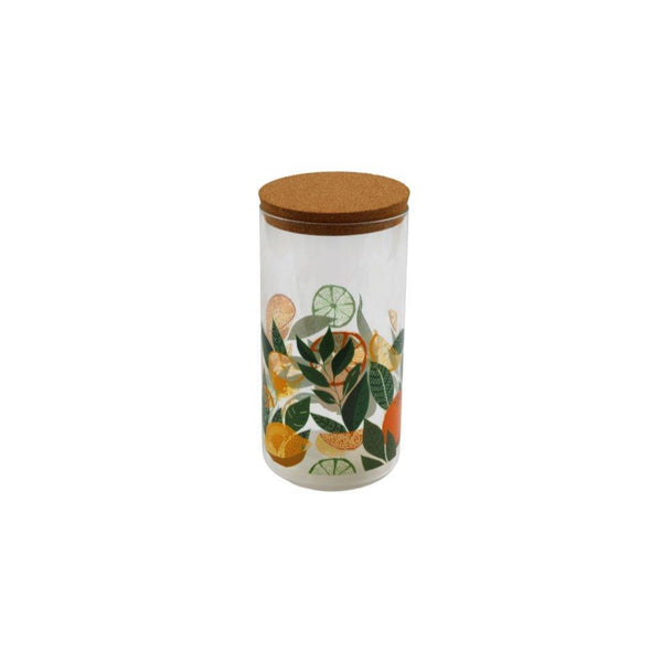 Orange and Lemon Glass Storage Jar | Cork Lid, 18cm, Citrus Print