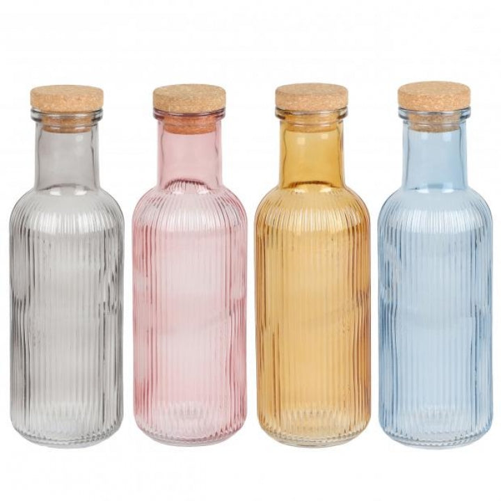 Urban Living Dolce Ribbed Glass Bottle Set 1L |4  Assorted 4 Colours