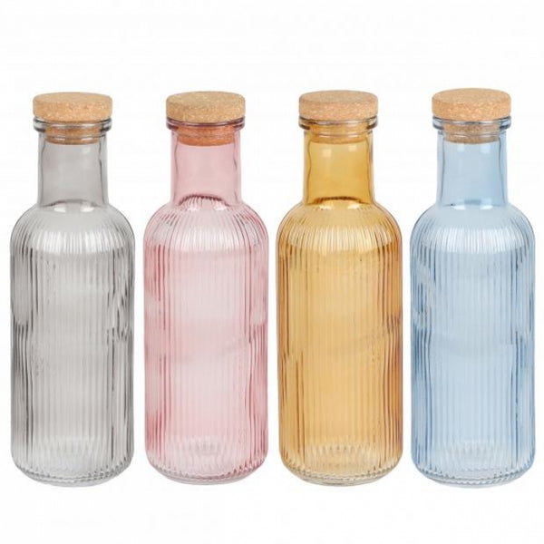 Urban Living Dolce Ribbed Glass Bottle Set 1L |4  Assorted 4 Colours