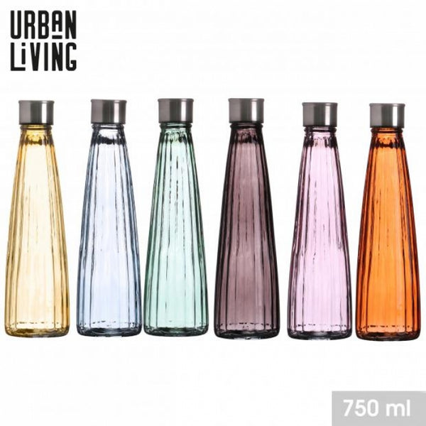 Urban Living Linea Glass Bottle 750ml | Grooved Design | 6  Assorted Colours