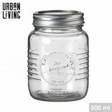 Urban Living High-Quality Glass Mason Jar | 500ml Capacity | Airtight Metal Lid