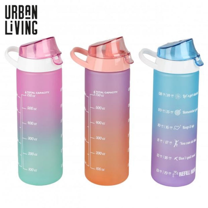 Urban Living Gradient Water Bottle with Time Markers | 750ml | 3 Vibrant Colours