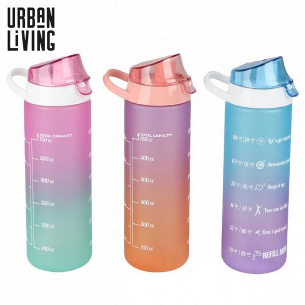 Urban Living Gradient Water Bottle with Time Markers | 750ml | 3 Vibrant Colours
