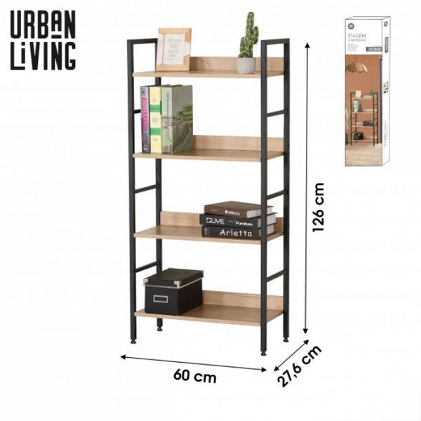 Urban Living Colorado 4 Tier Shelf | 60 x 28 x H126cm | Black Metal and Natural Wood