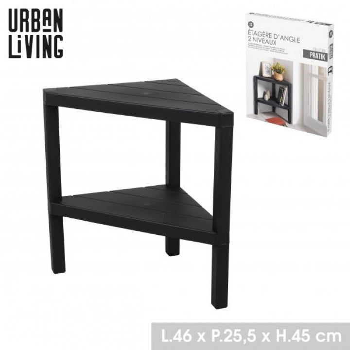 Urban Living 2 Tier Corner Shelf | Black | 46 x 25.5 x H45 cm