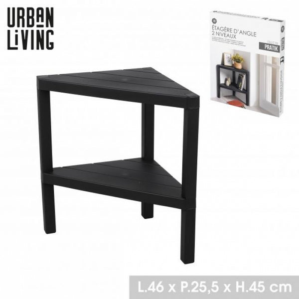 Urban Living 2 Tier Corner Shelf | Black | 46 x 25.5 x H45 cm