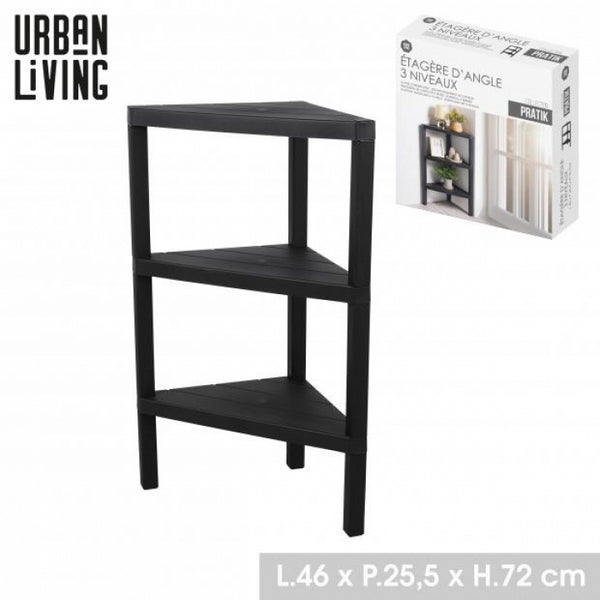 Urban Living 3 Tier Corner Shelf | Black | 46 x 25.5 x 72 cm