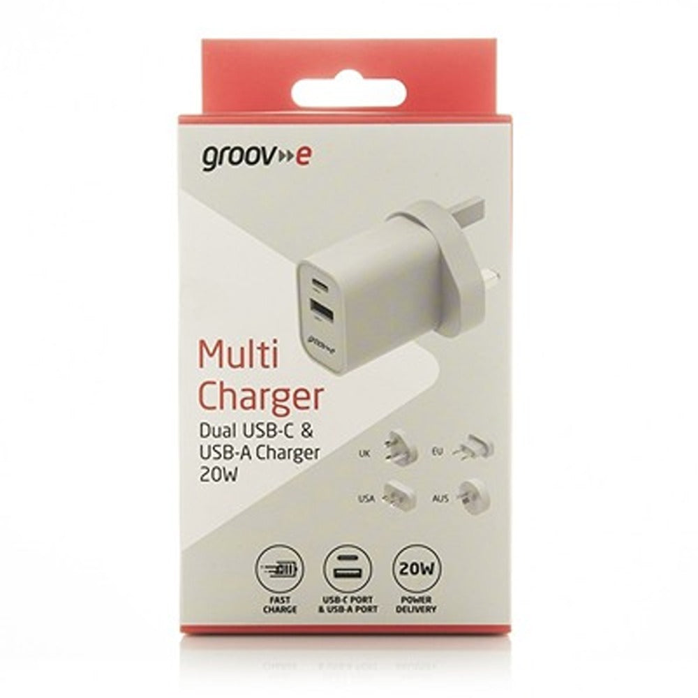 Groov-e Dual Port Wall Charger | USB-C PD, USB-A Quick Charge, Foldable Plug