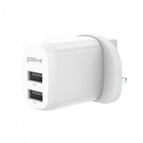 Groov-e Dual USB-A Wall Charger | 12W, White, Slim Low-Profile, Safety Isolation