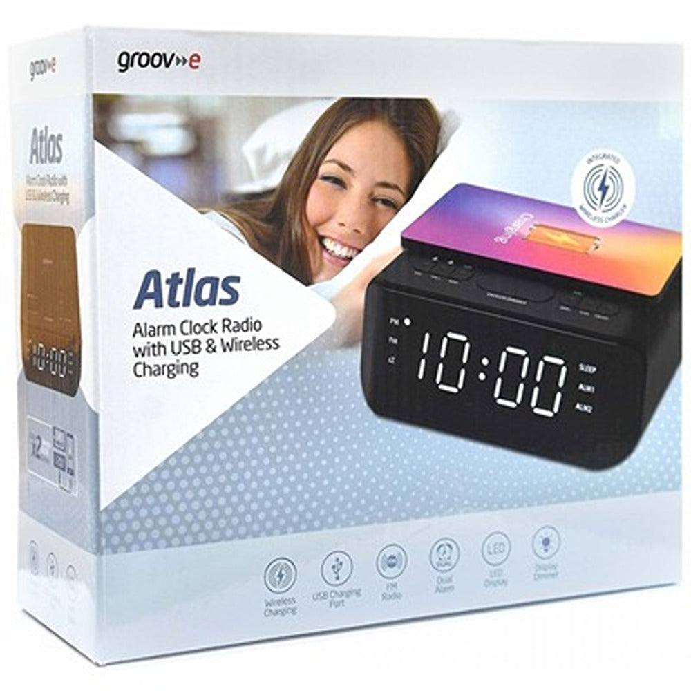 Groov-e Groove Atlas Alarm Clock Radio | Dual Alarms, Wireless Charging