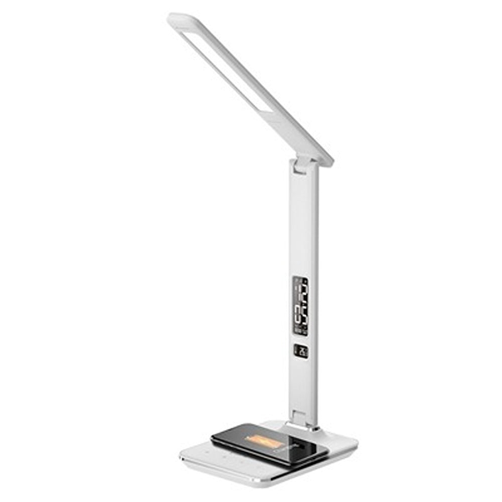 Groov-e LED Desk Lamp with Wireless Charger, White | Qi Charging, Time Display