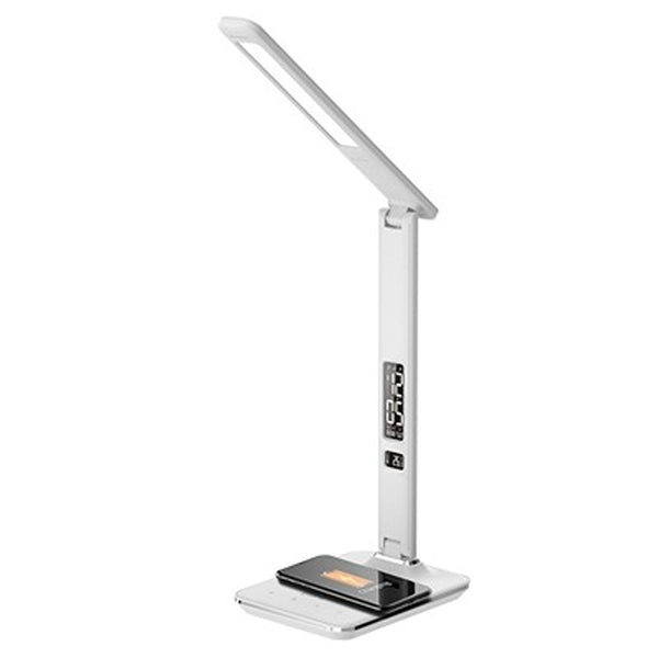 Groov-e LED Desk Lamp with Wireless Charger, White | Qi Charging, Time Display