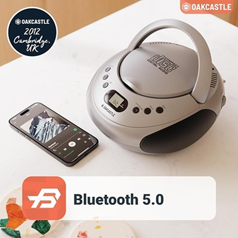 Oakcastle Silver CD250 Boombox | Bluetooth, CD Player, FM Radio