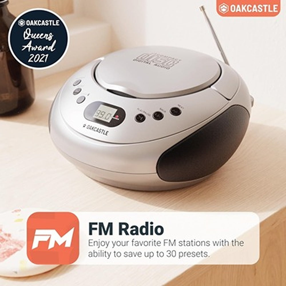 Oakcastle Silver CD250 Boombox | Bluetooth, CD Player, FM Radio