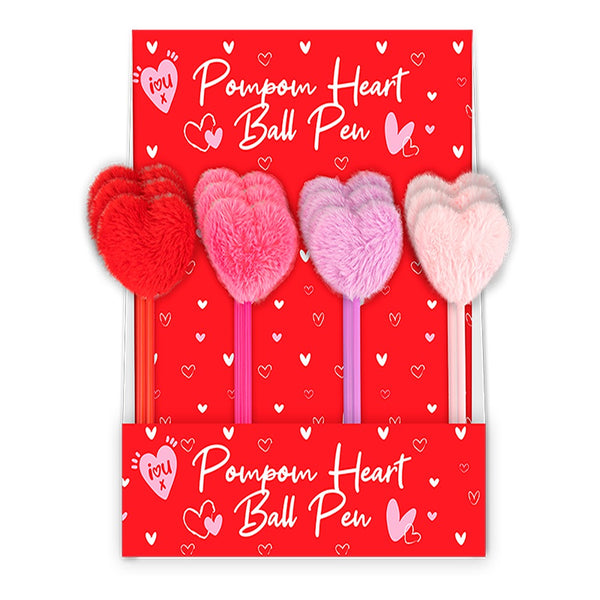 Valentine's Pompom Heart Ball Pen - Set of 4
