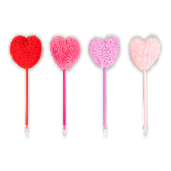 Valentine's Pompom Heart Ball Pen - Set of 4