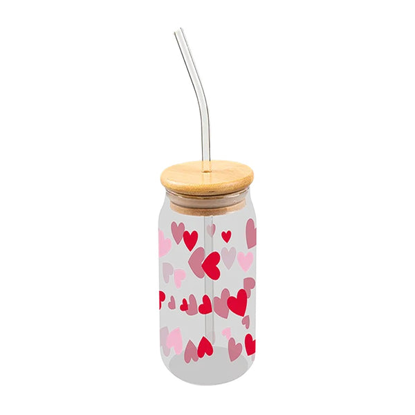 Valentine's Glass Jar and Straw with Bamboo Lid - 1 Pack