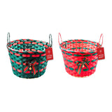Christmas Striped Wicker Basket with Handles and Bell | 30cm, Assorted Colours