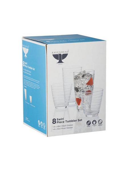 Essentials Swirl Tumbler Set | 8-Piece, Highball and Mixer Glasses