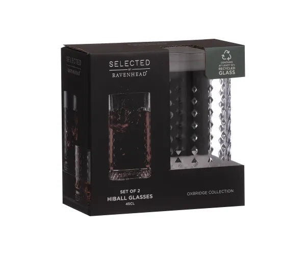 Ravenhead Oxbridge Textured Hiball Glasses | Set of 2 | 45cl | Eco-Friendly Recycled Glass