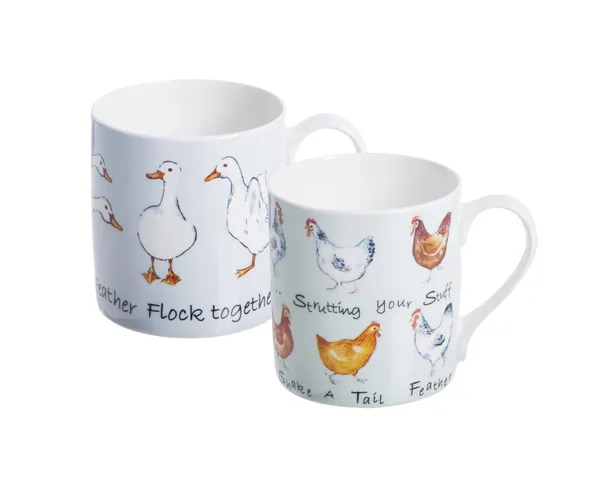 Price & Kensington Farmhouse Chic Fine China Mug | Whimsical Bird Illustrations | 37cl