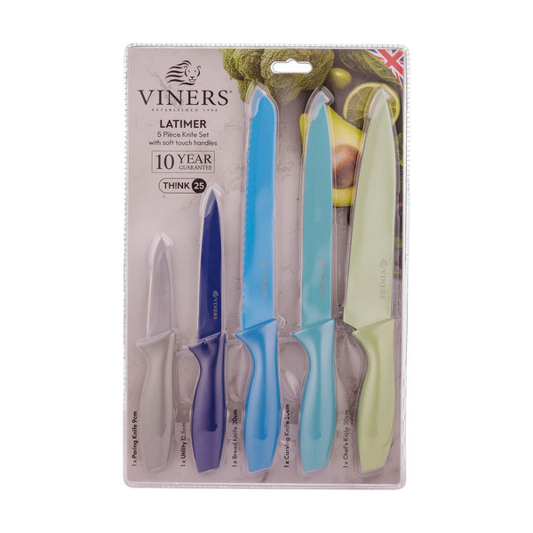 Viners Latimer 5 Piece Color-Coded Knife Set | Ergonomic Handles