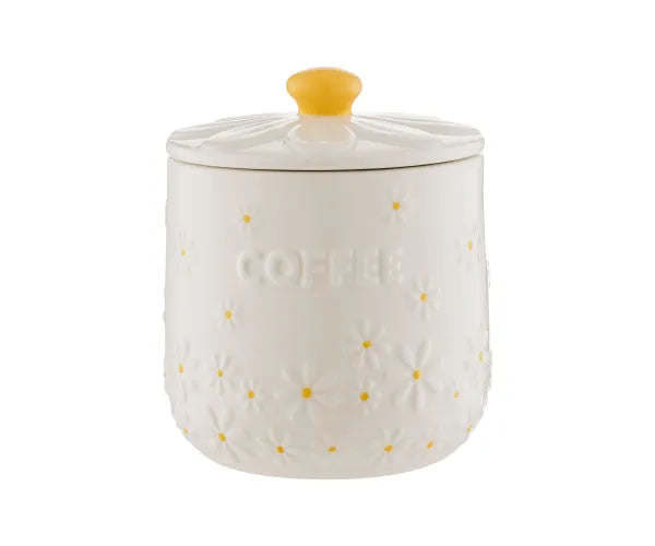 Price & Kensington Daisy Ceramic Coffee Jar | Airtight Seal, White with Yellow Accents