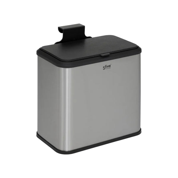 5FIVE Stainless Steel Compost Bin | 5L, Over-Cabinet Hanging, Black Lid