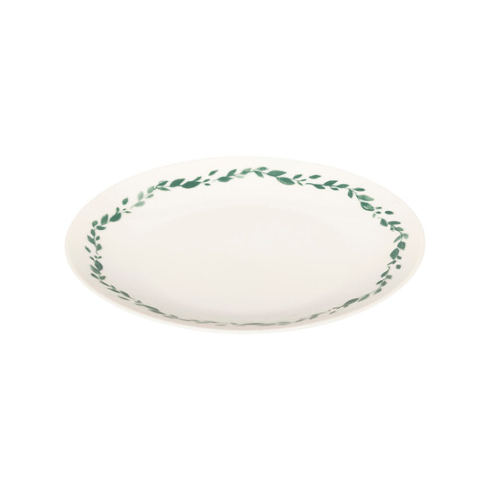 Atmosphera Laurel Side Plate | 19cm, White, Green Leaf Border