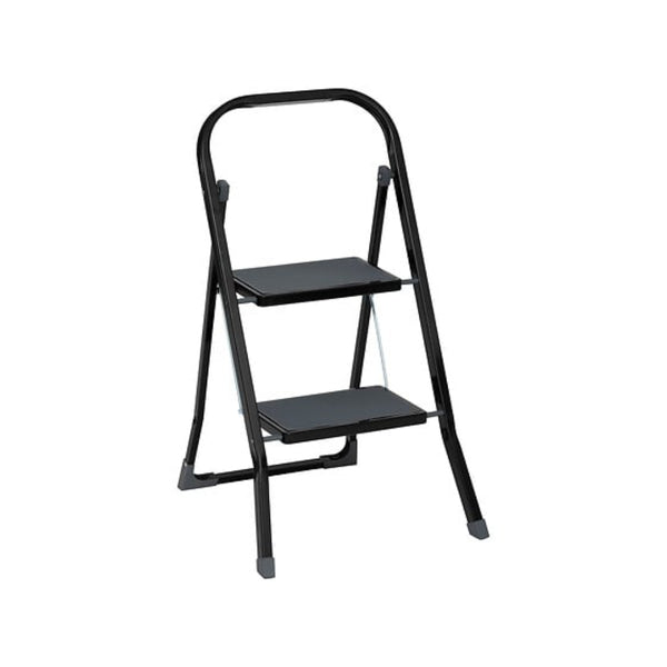 5FIVE 2-Step Folding Metal Step Ladder with Handle | Black, Anti-Slip