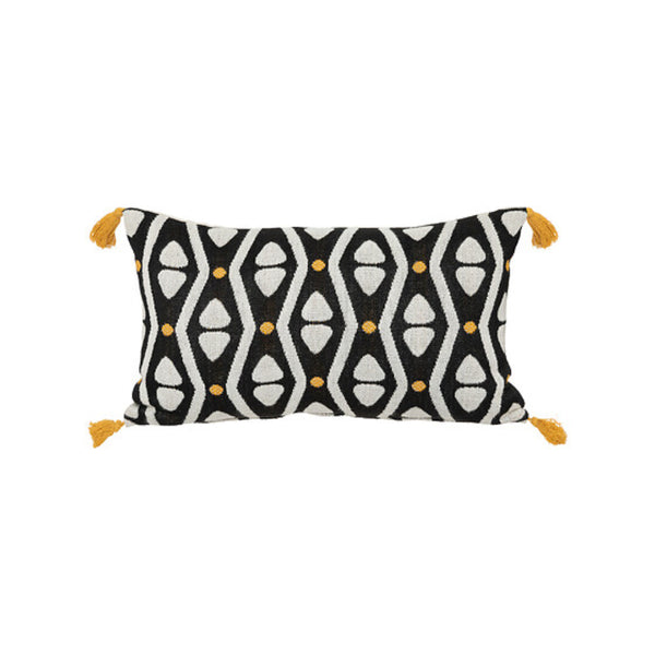 Secret de Gourmet Tribal Jacquard Cushion | 30 x 50cm, Mustard Tassels