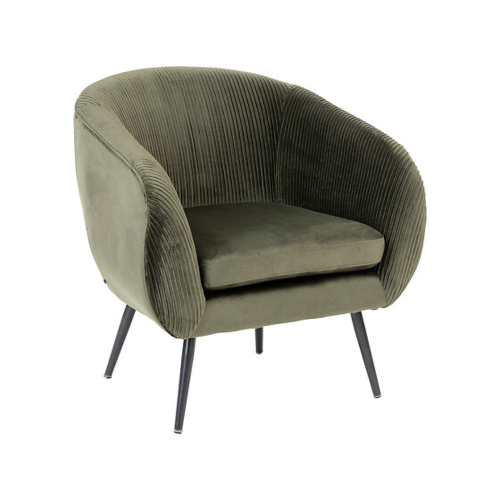 Atmosphera Solaro Khaki Ribbed Velour Armchair | Tub-Style, Tapered Legs