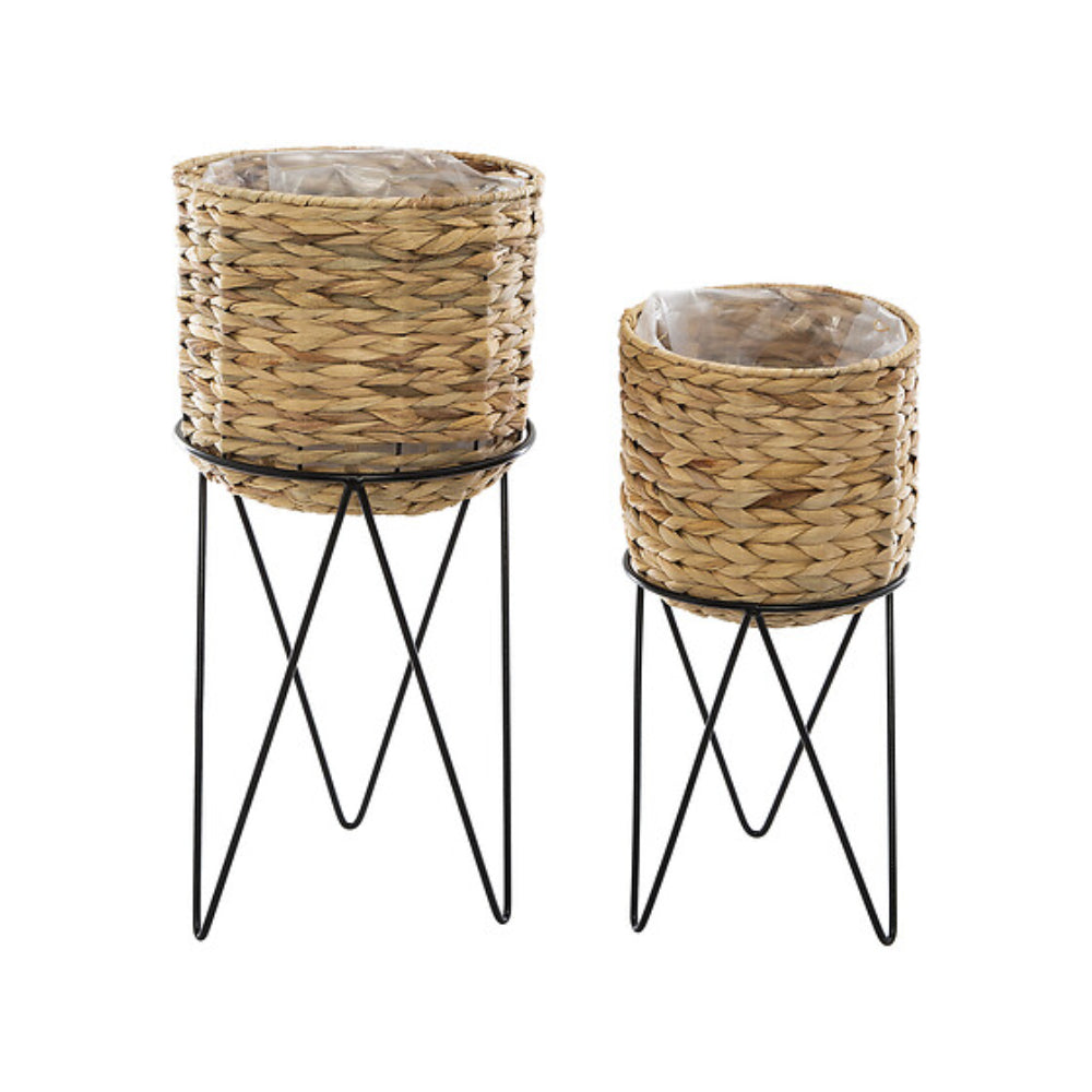 Atmosphera Hya Woven Planter Basket with Metal Stand | Inner Liner, Set of 2