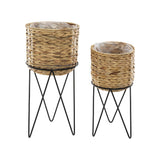 Atmosphera Hya Woven Planter Basket with Metal Stand | Inner Liner, Set of 2
