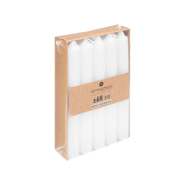 Atmosphera White Tapered Dinner Candles | Pack of 10, 16cm, 6 Hour Burn