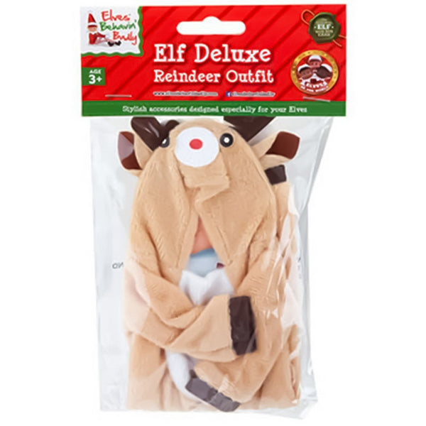 Christmas Elf Reindeer Costume with Antlers | Hooded, Soft Plush, Ages 3+