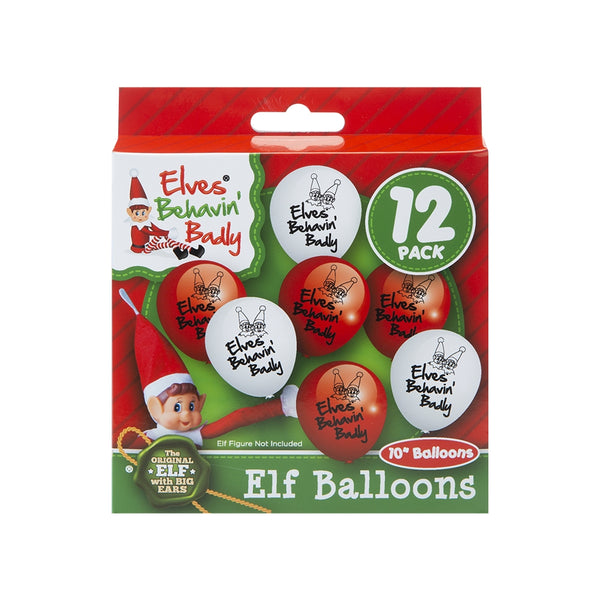 Christmas Elf Printed Balloons | 10-Inch, Pack of 12, Red and White