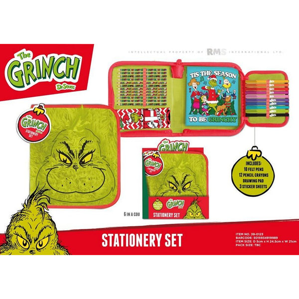 Christmas The Grinch Stationery Set | 10 Felt Pens, 12 Pencil Crayons