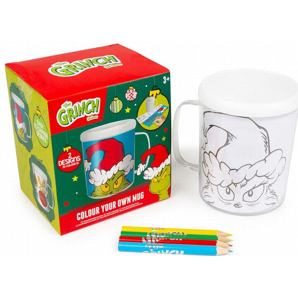 Christmas The Grinch Colour in Mug | 2 Assorted Designs, 4 Colouring Pencils