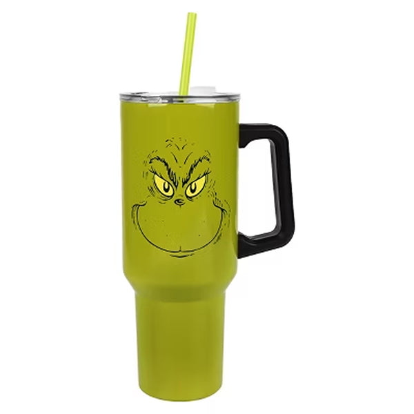 Christmas The Grinch Tumbler with Reusable Straw | Lime Green, Black Handle