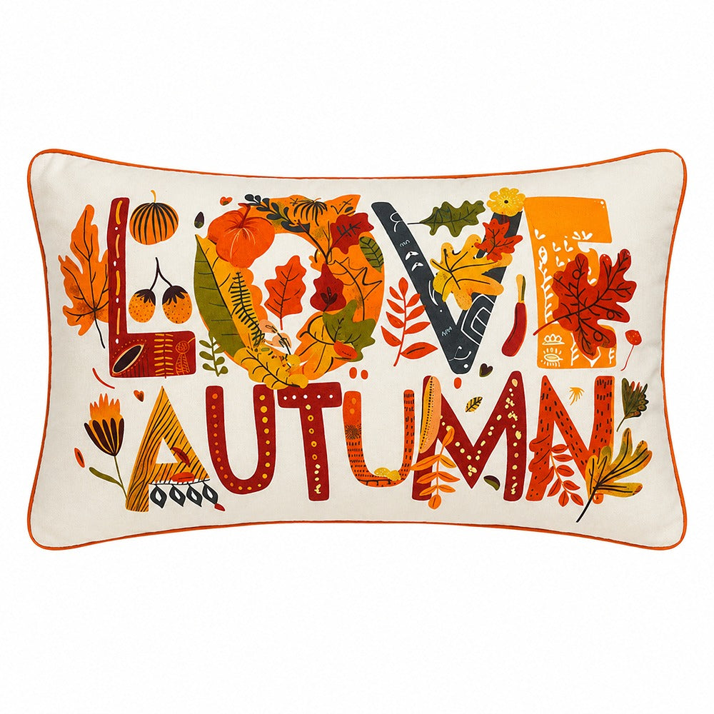 Love Autumn Rectangular Lumbar Cushion - Cream, Orange Piping, 30 x 50cm